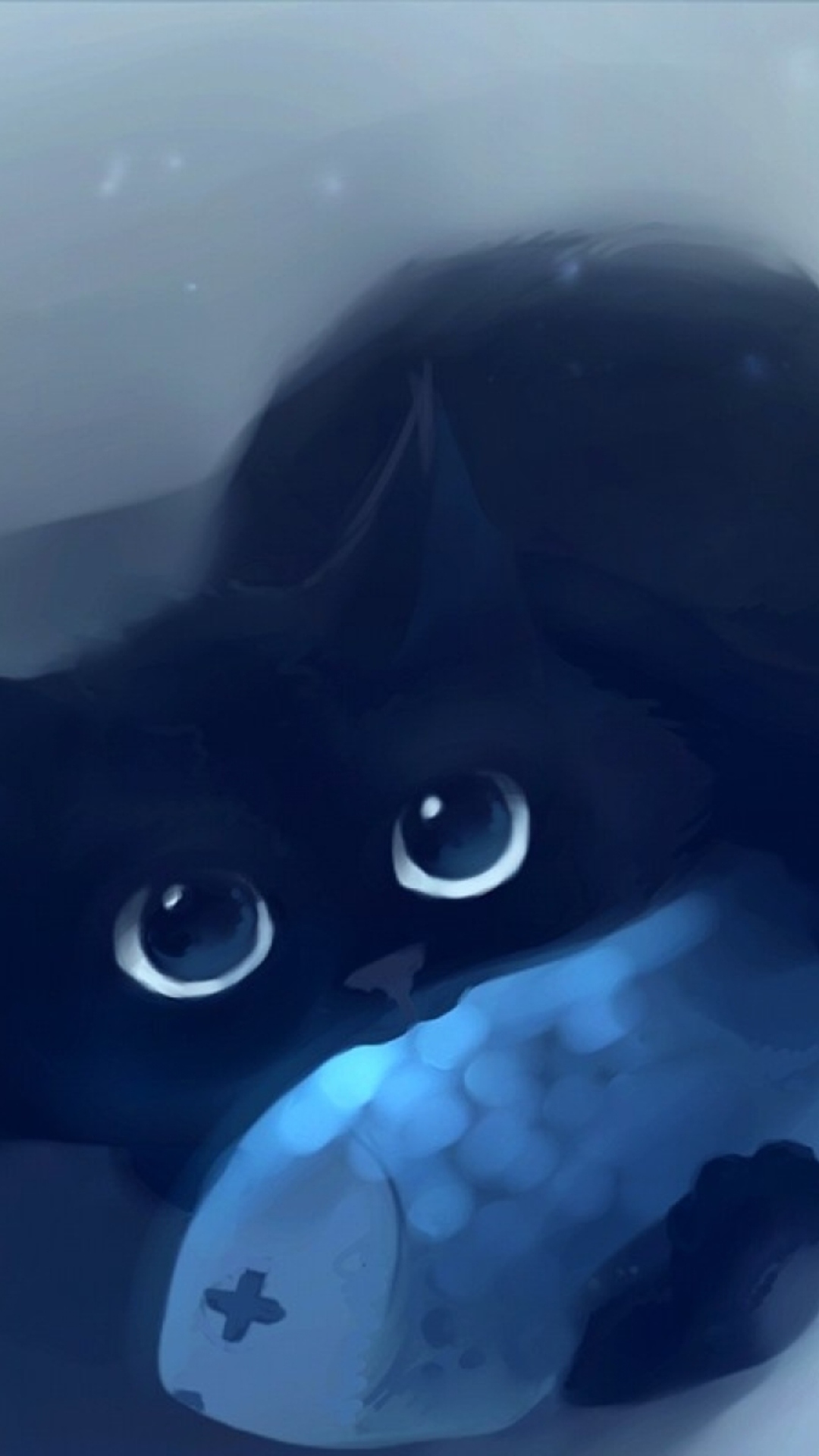 Black Cat & Blue Fish wallpaper 1080x1920