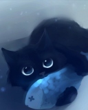 Screenshot №1 pro téma Black Cat & Blue Fish 128x160