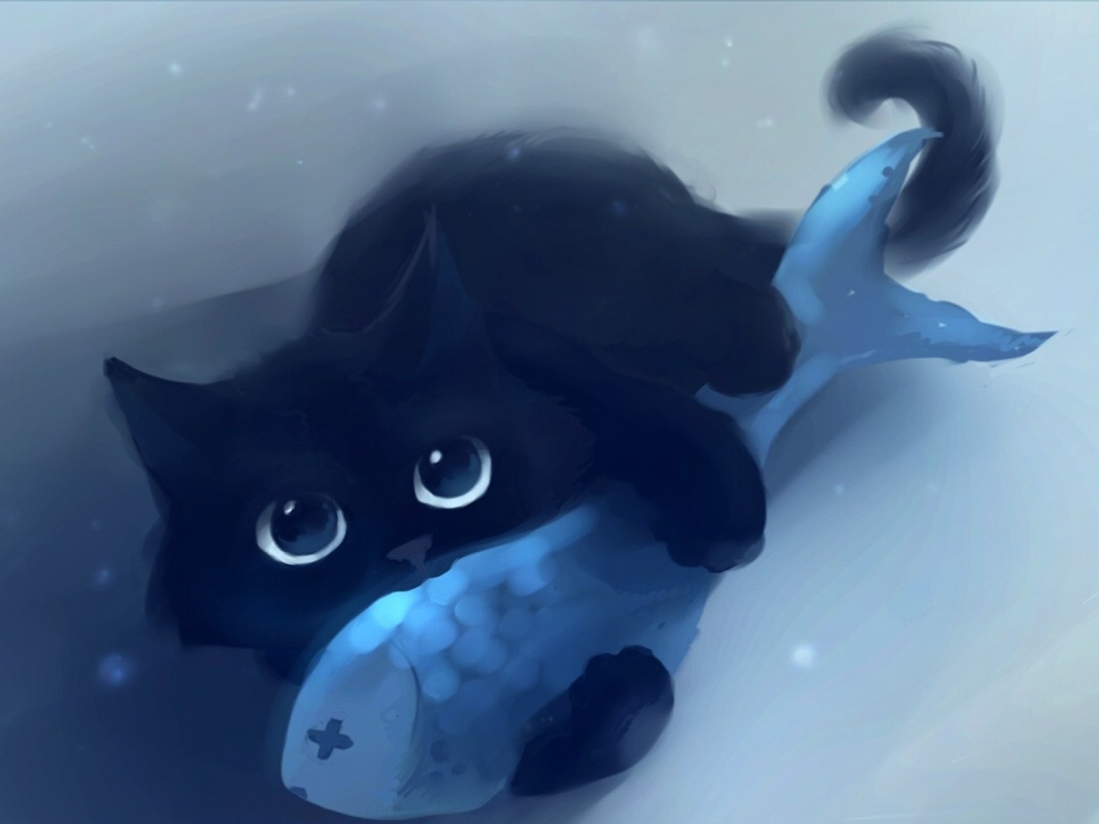 Fondo de pantalla Black Cat & Blue Fish 1600x1200