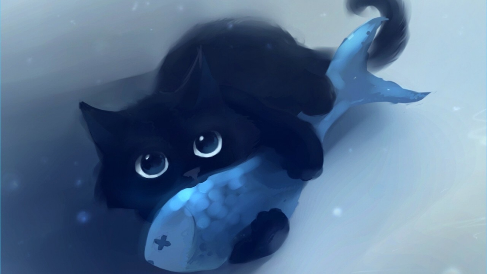 Sfondi Black Cat & Blue Fish 1600x900