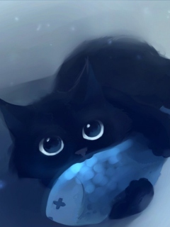 Fondo de pantalla Black Cat & Blue Fish 240x320