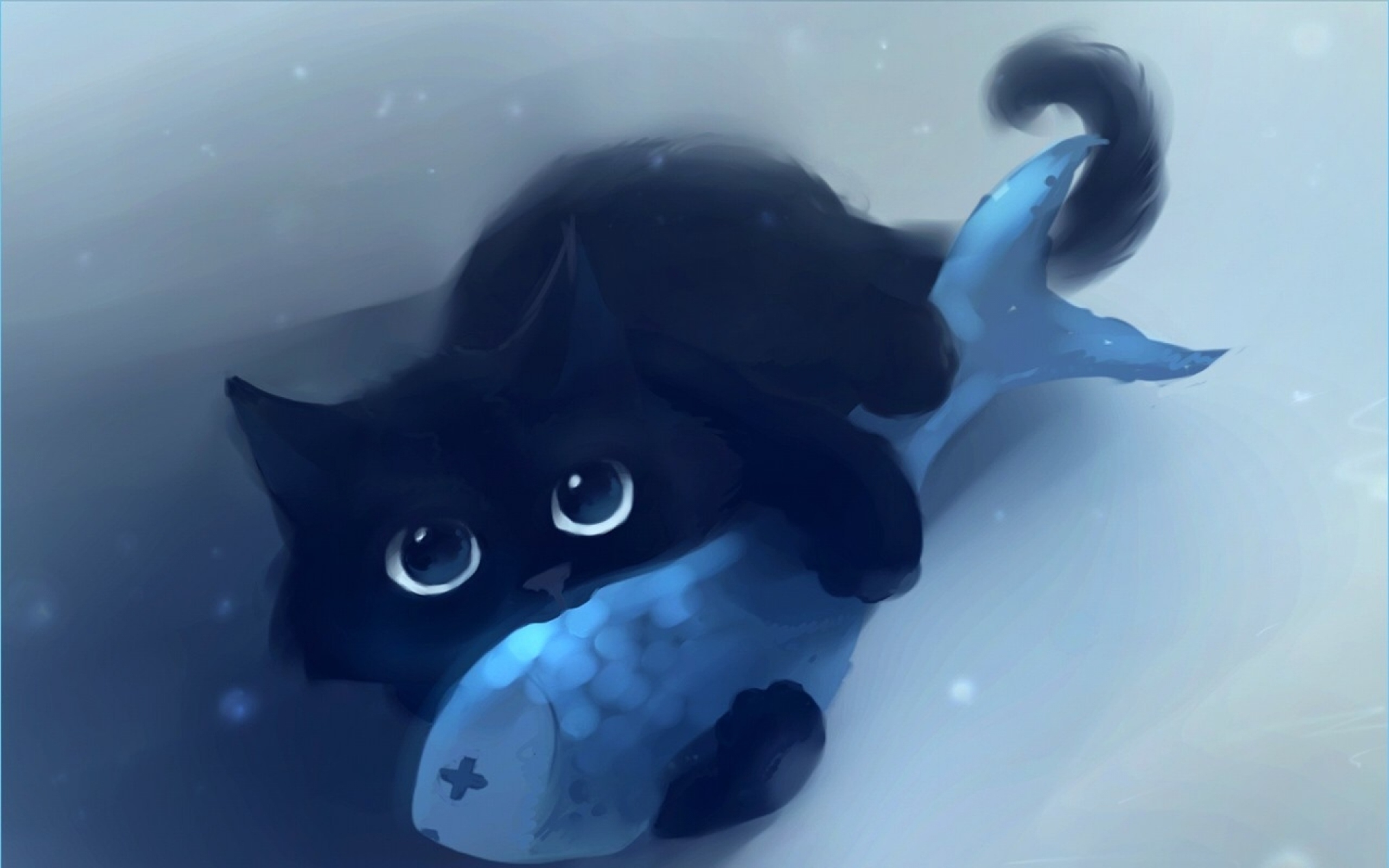 Fondo de pantalla Black Cat & Blue Fish 2560x1600