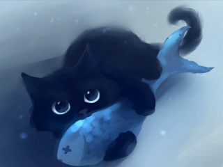 Fondo de pantalla Black Cat & Blue Fish 320x240