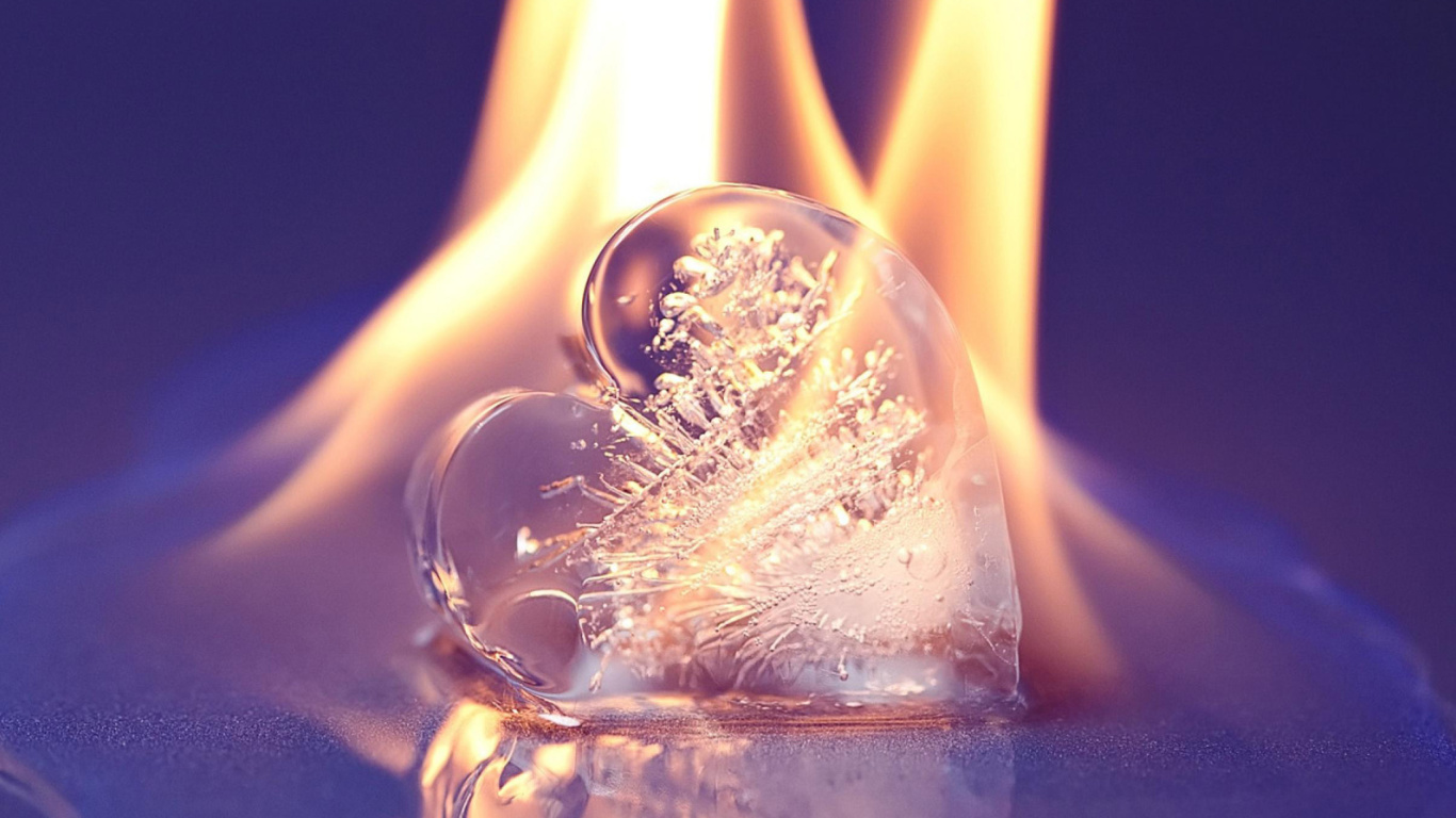 Ice heart in fire wallpaper 1366x768