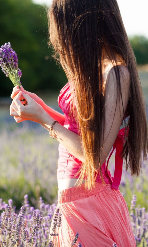 Fondo de pantalla Girl With Field Flowers 480x800