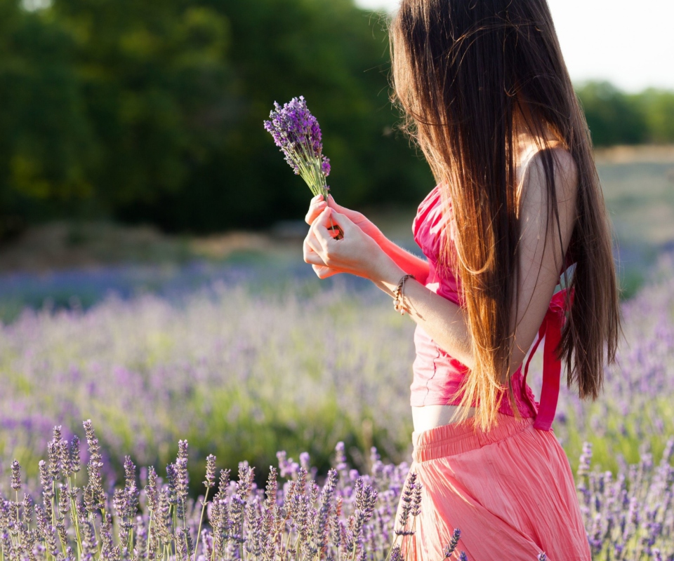 Girl With Field Flowers wallpaper 960x800