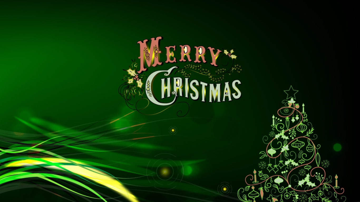 Green Merry Christmas wallpaper 1366x768