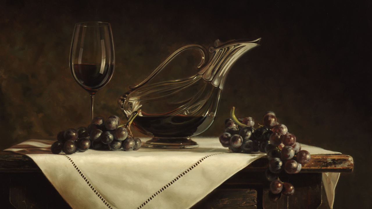 Обои Still life grapes and wine 1280x720