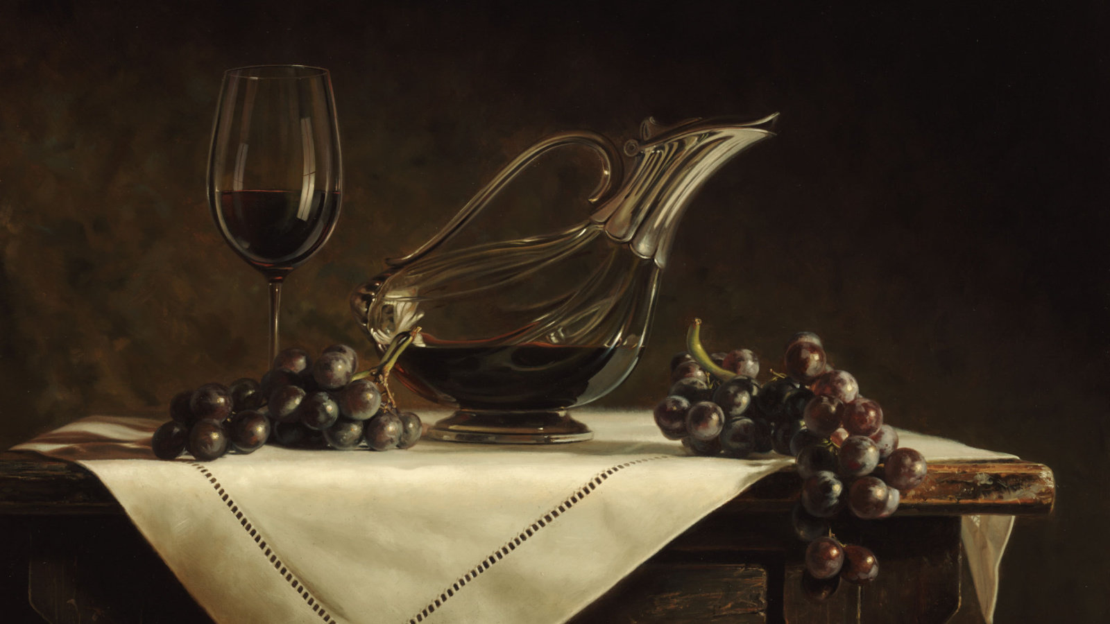 Fondo de pantalla Still life grapes and wine 1600x900
