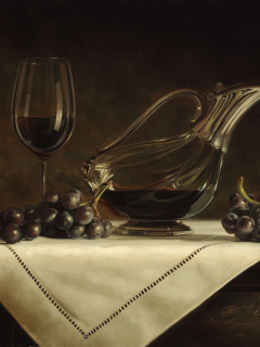 Still life grapes and wine wallpaper 240x320