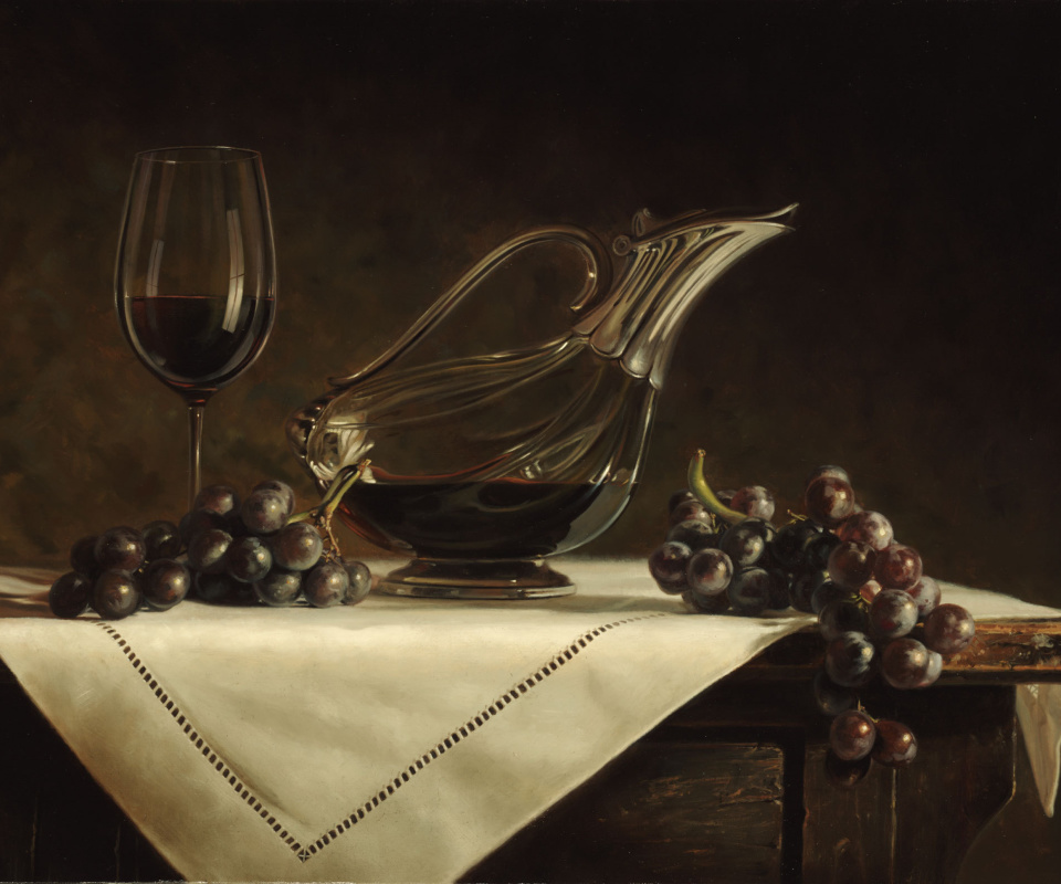 Still life grapes and wine wallpaper 960x800