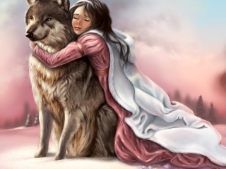 Das Princess And Wolf Wallpaper 320x240