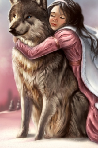 Princess And Wolf wallpaper 320x480