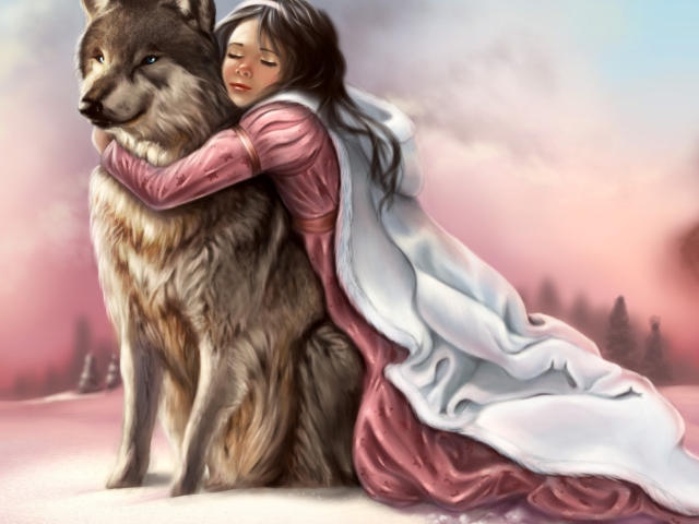 Das Princess And Wolf Wallpaper 640x480