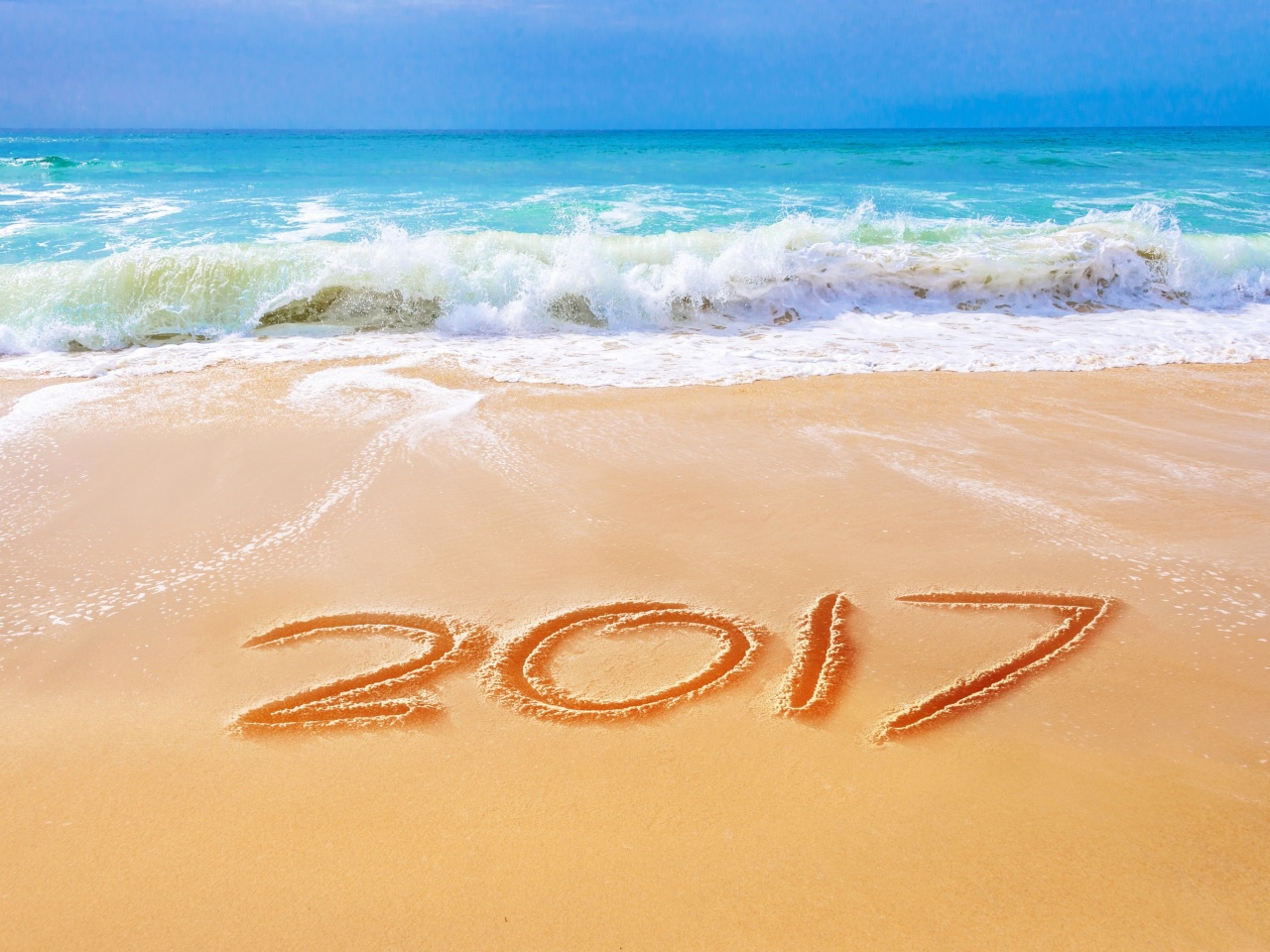 Happy New Year 2017 Phrase on Beach wallpaper 1280x960