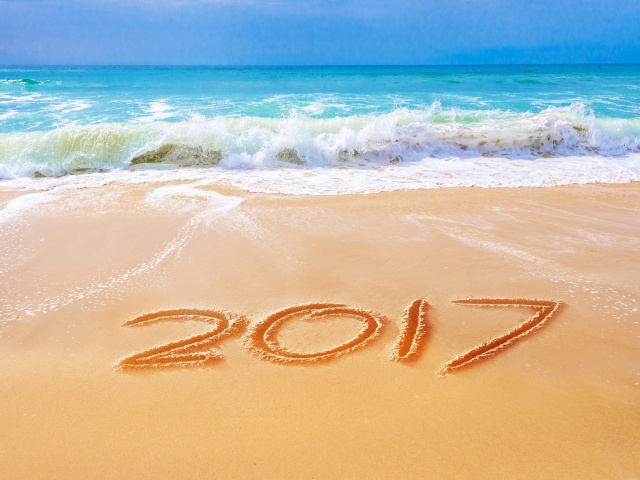 Обои Happy New Year 2017 Phrase on Beach 640x480