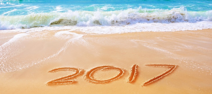 Обои Happy New Year 2017 Phrase on Beach 720x320