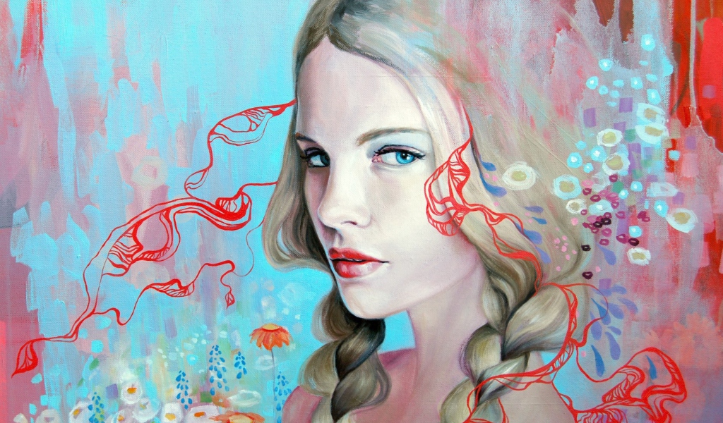 Fondo de pantalla Girl Face Artistic Painting 1024x600