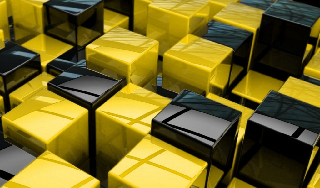 Yellow - Black Cubes wallpaper 1024x600
