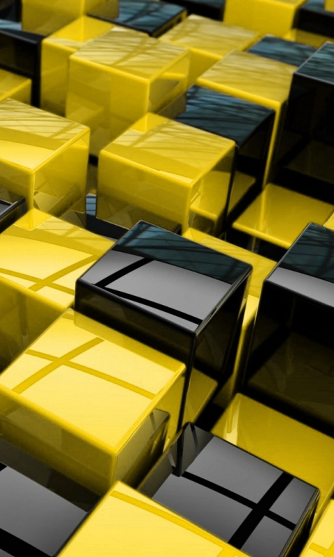 Yellow - Black Cubes wallpaper 480x800