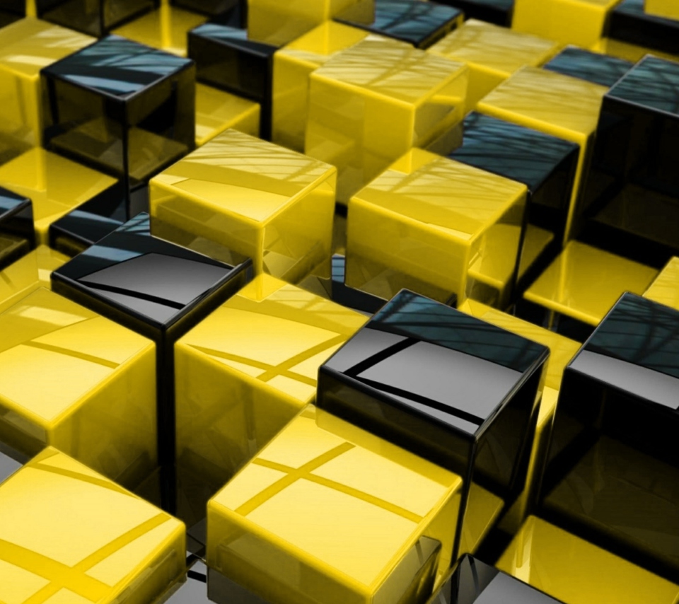 Fondo de pantalla Yellow - Black Cubes 960x854