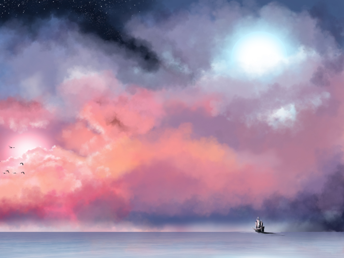 Sfondi Lonely Ship In Big Blue Sea Painting 1152x864