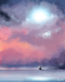 Lonely Ship In Big Blue Sea Painting wallpaper 128x160