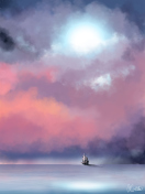 Lonely Ship In Big Blue Sea Painting wallpaper 132x176