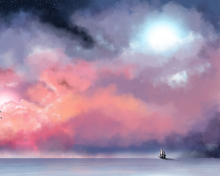 Fondo de pantalla Lonely Ship In Big Blue Sea Painting 220x176