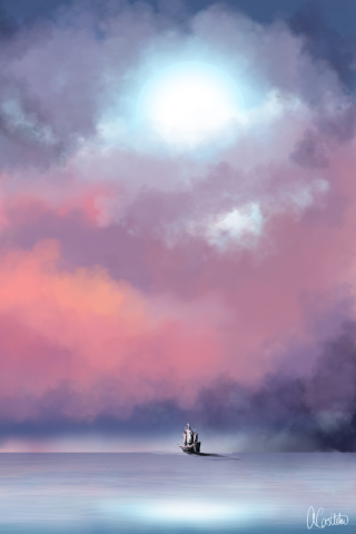 Lonely Ship In Big Blue Sea Painting screenshot #1 320x480