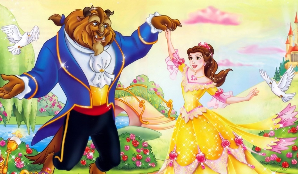 Das Beauty and the Beast Disney Cartoon Wallpaper 1024x600