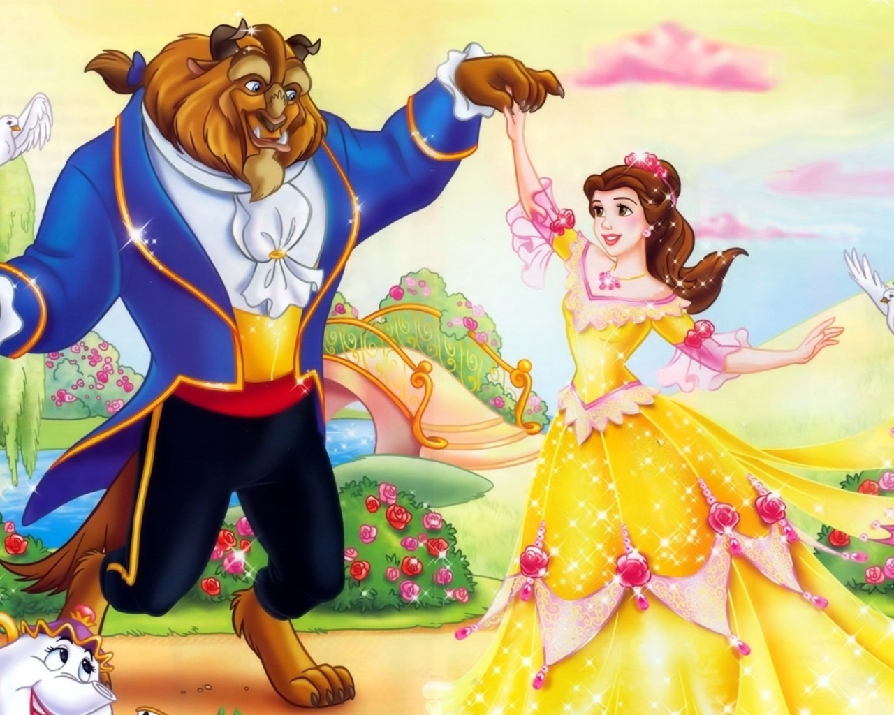 Fondo de pantalla Beauty and the Beast Disney Cartoon 1280x1024