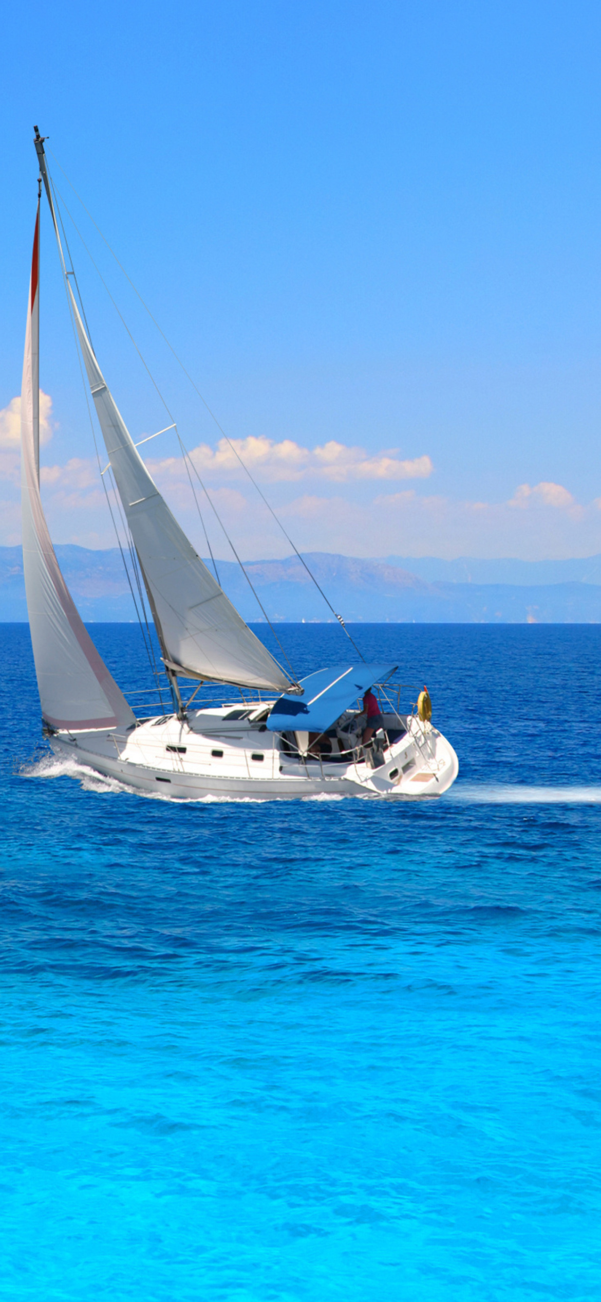 White Boat In Blue Sea wallpaper 1170x2532