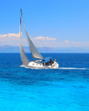 Обои White Boat In Blue Sea 128x160