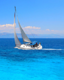 White Boat In Blue Sea wallpaper 128x160