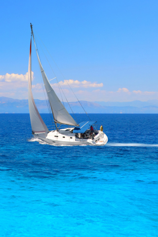 White Boat In Blue Sea wallpaper 320x480