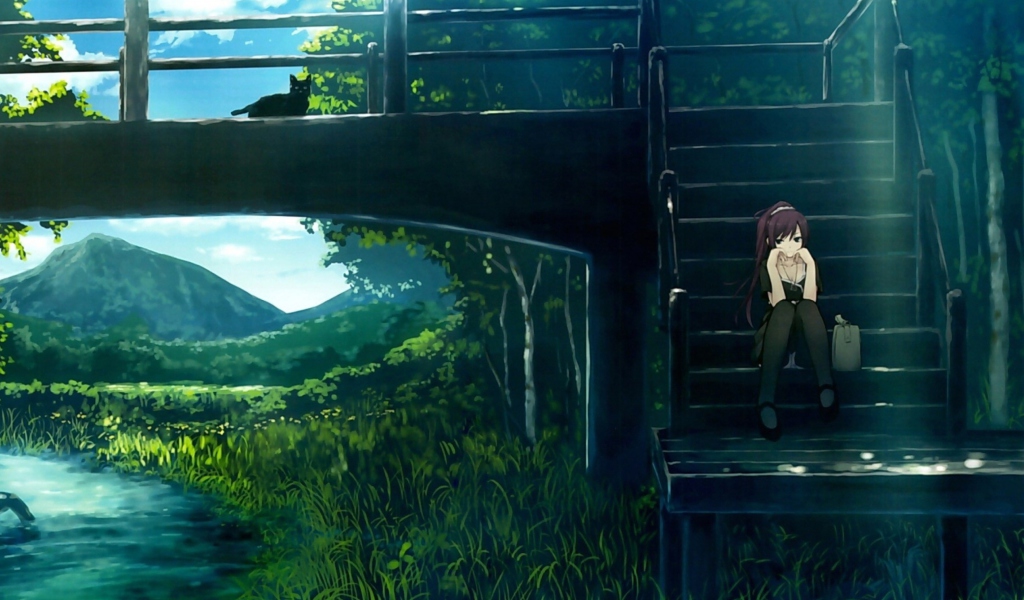 Girl Sitting On Bridge Stairs screenshot #1 1024x600