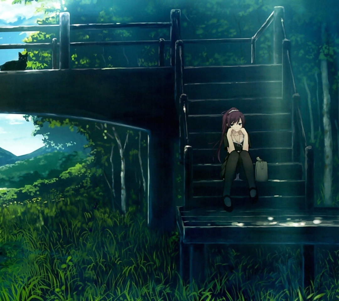 Screenshot №1 pro téma Girl Sitting On Bridge Stairs 1080x960