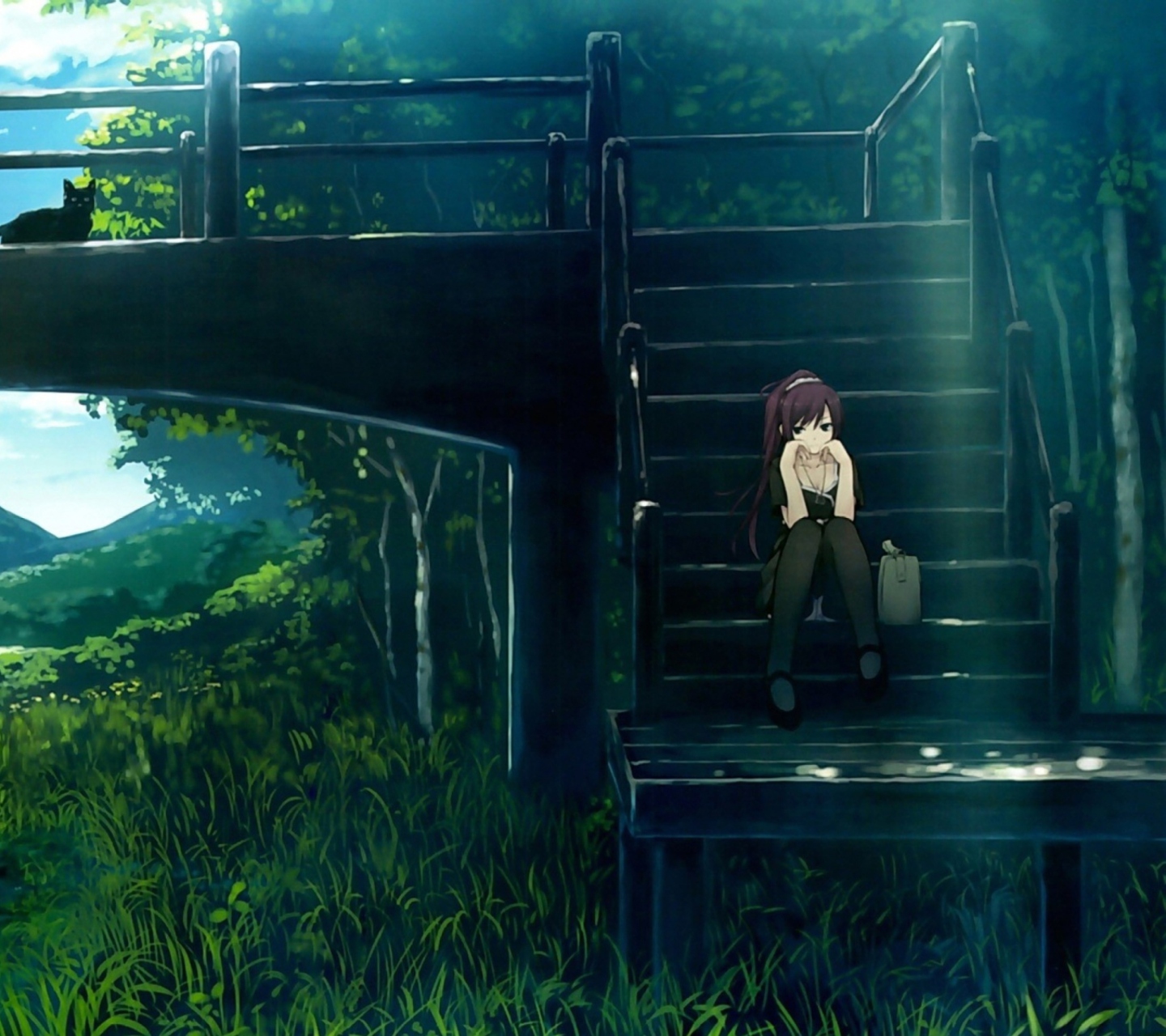Girl Sitting On Bridge Stairs screenshot #1 1440x1280