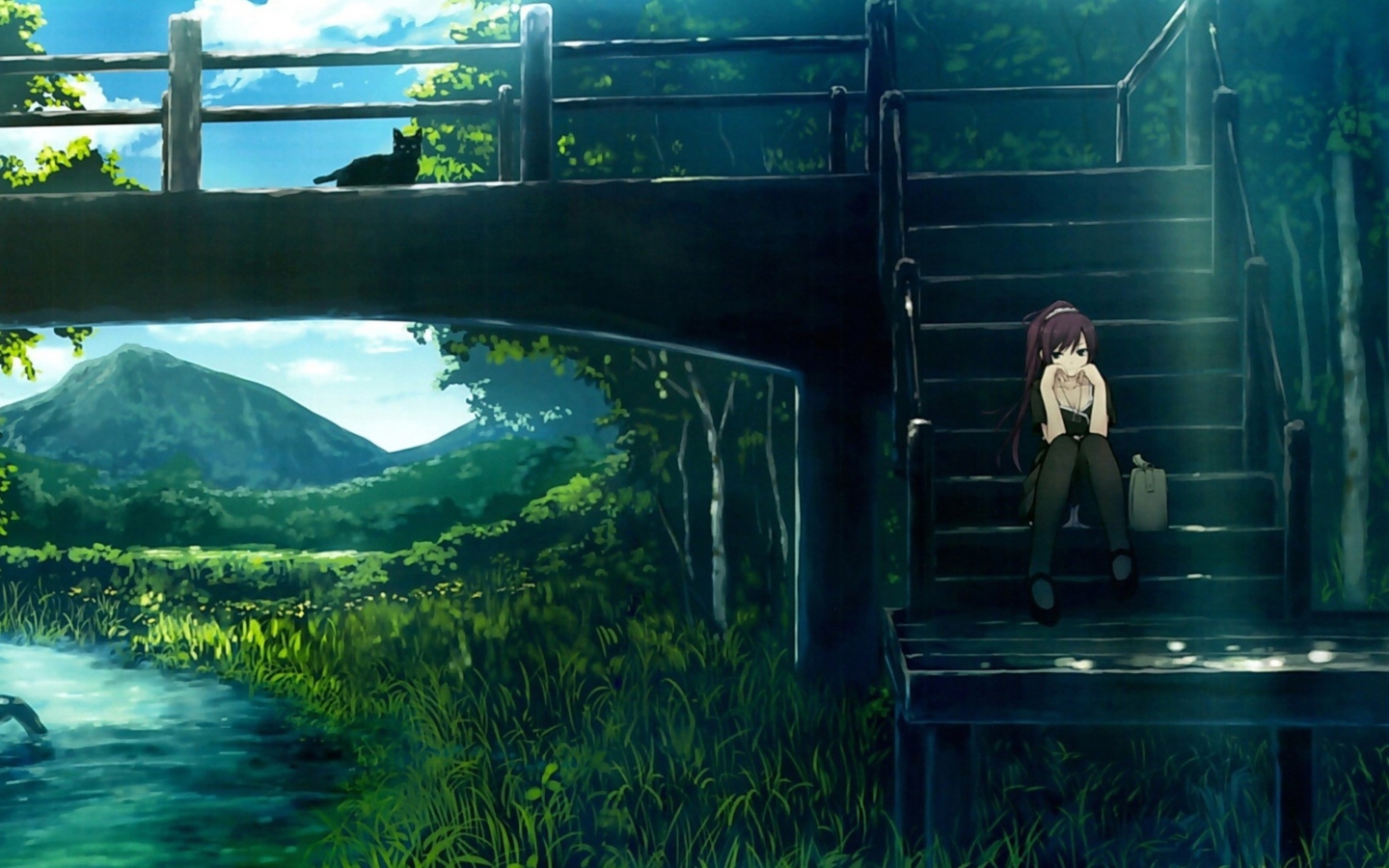 Das Girl Sitting On Bridge Stairs Wallpaper 1440x900