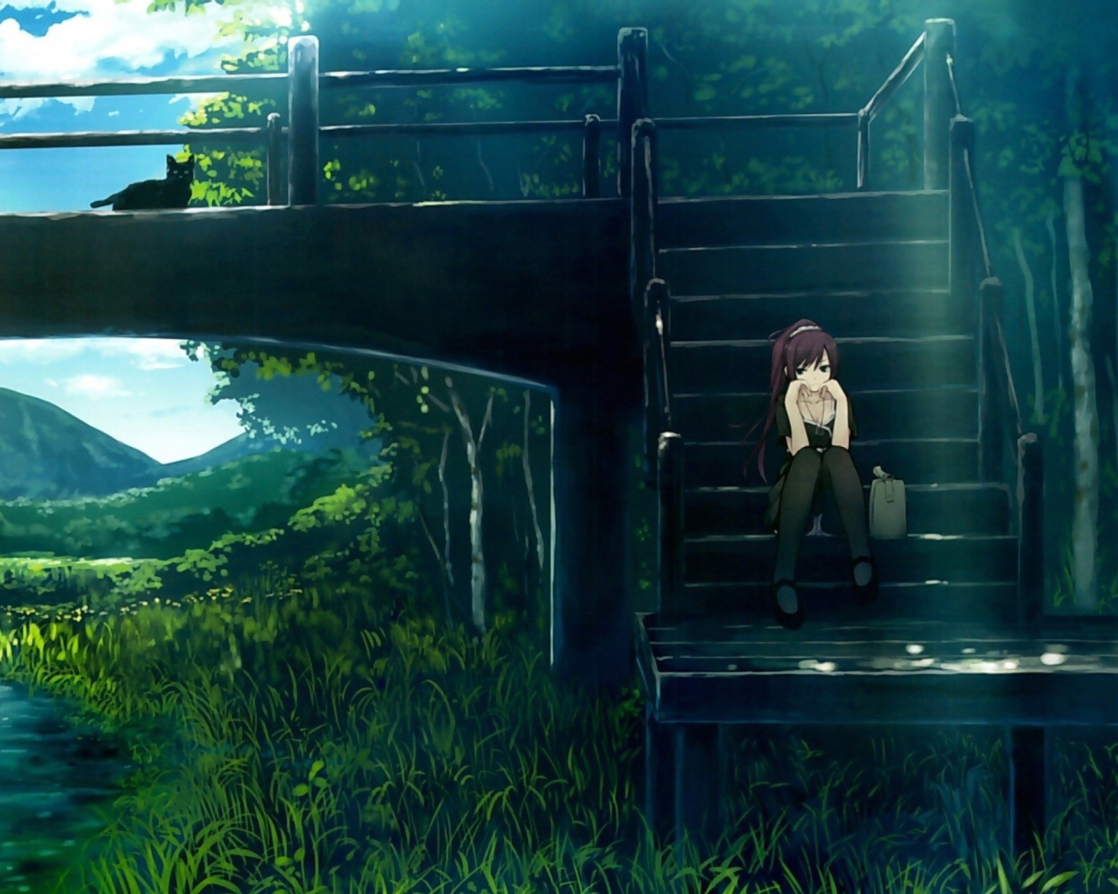 Screenshot №1 pro téma Girl Sitting On Bridge Stairs 1600x1280