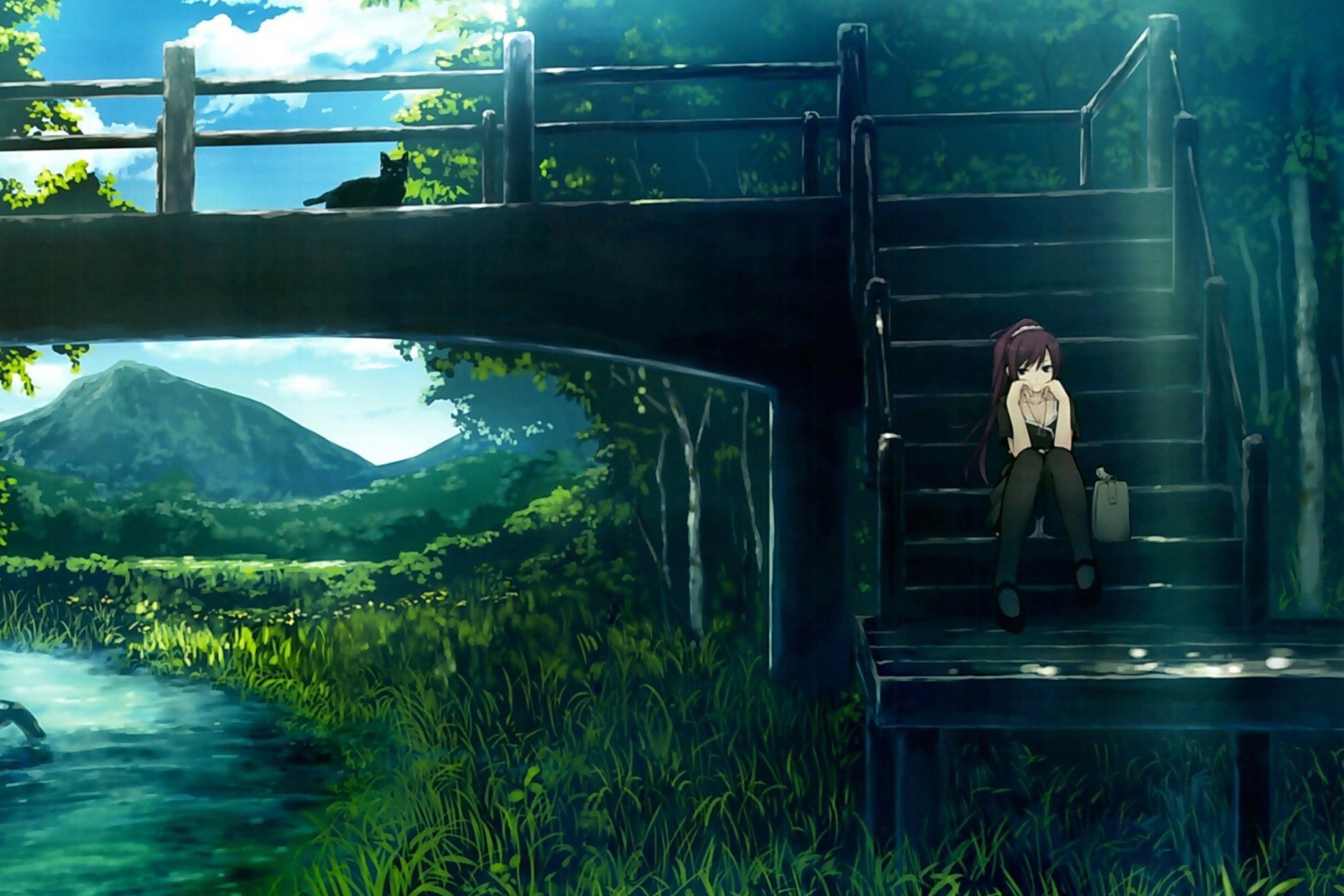 Screenshot №1 pro téma Girl Sitting On Bridge Stairs 2880x1920