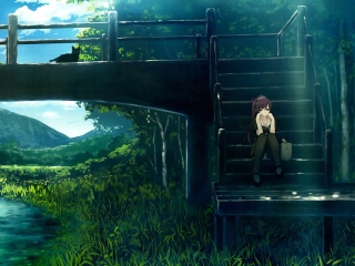 Girl Sitting On Bridge Stairs screenshot #1 320x240