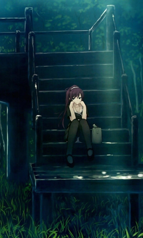 Screenshot №1 pro téma Girl Sitting On Bridge Stairs 480x800