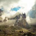 Mountains Peaks in Fog, Landscape wallpaper 128x128