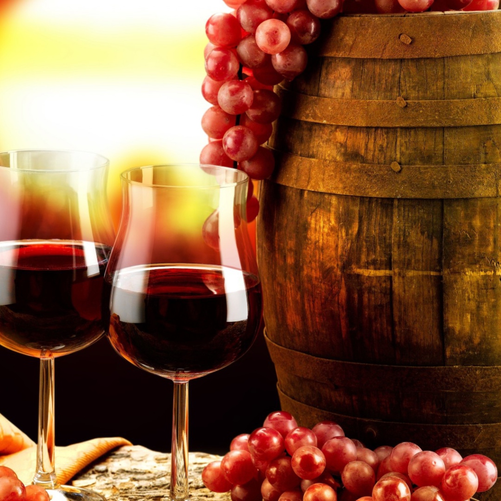 Fondo de pantalla Red Wine And Grapes 1024x1024