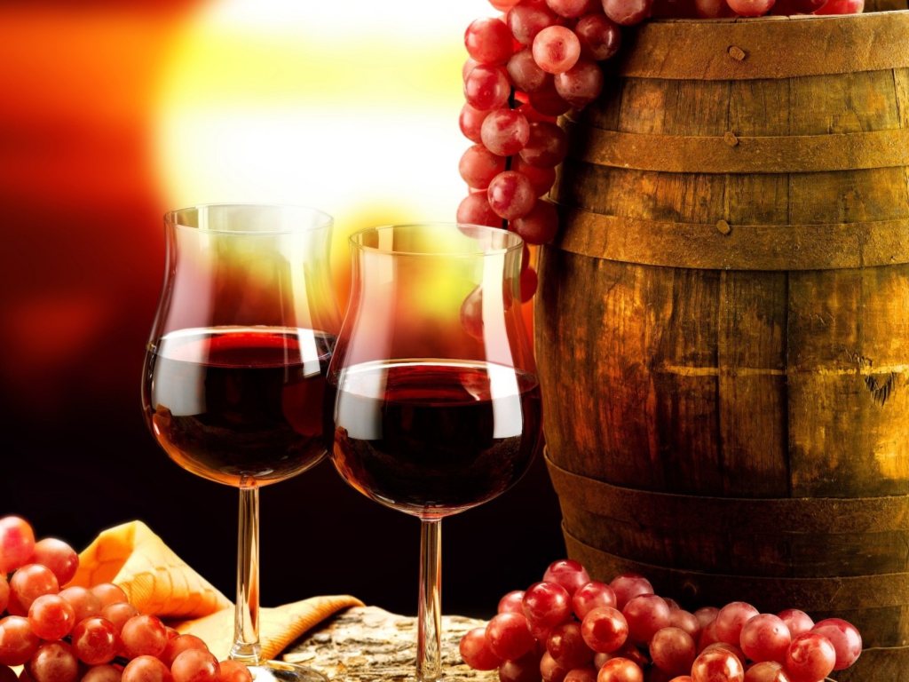 Das Red Wine And Grapes Wallpaper 1024x768
