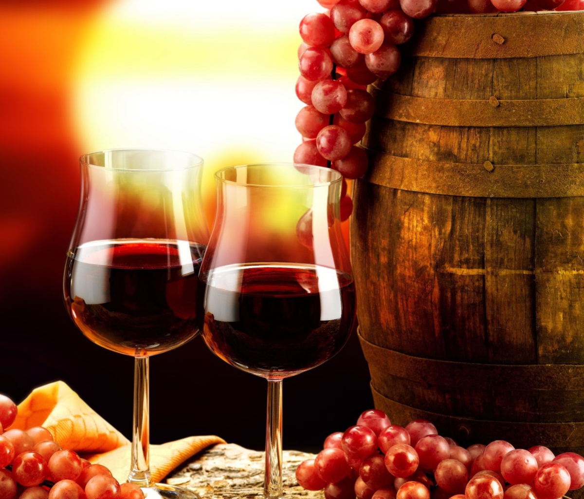 Das Red Wine And Grapes Wallpaper 1200x1024