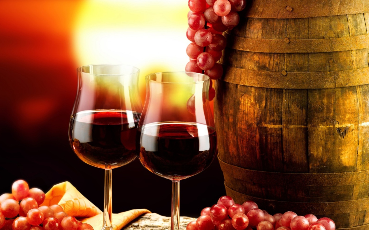 Sfondi Red Wine And Grapes 1280x800