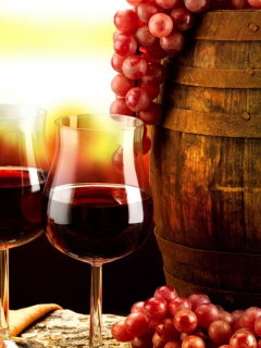 Das Red Wine And Grapes Wallpaper 240x320